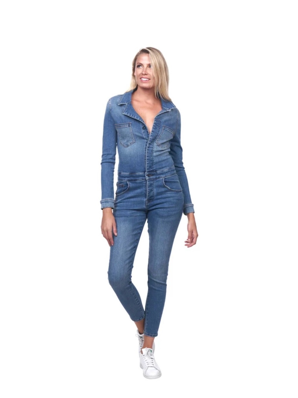 Etienne Marcel Stretch Denim Button Front Jumpsuit NWT